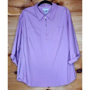CD Daniels Purple Half Zip Roll Up Sleeve Top Shirt 2X Stretch
